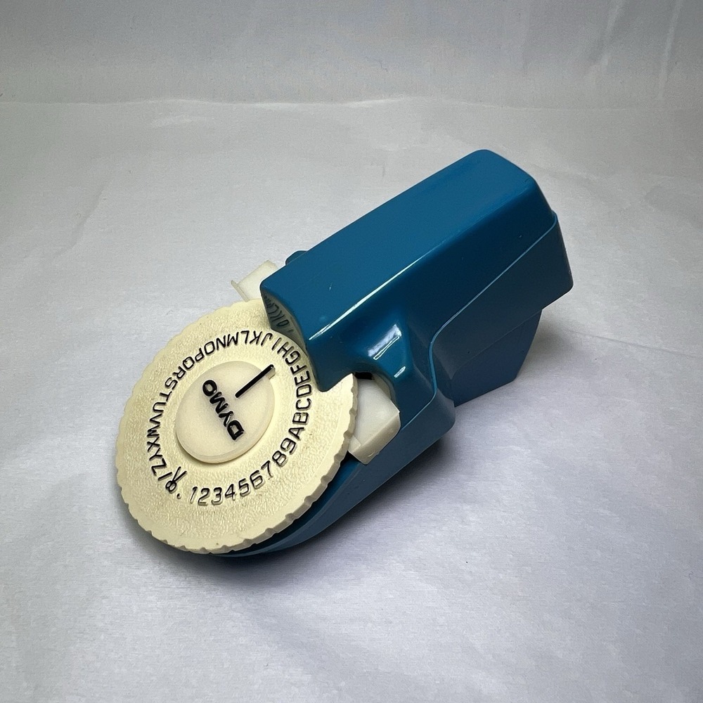 Vintage Blue Dymo MINI LABEL MAKER USA 1980's Handheld Cordless Embossing